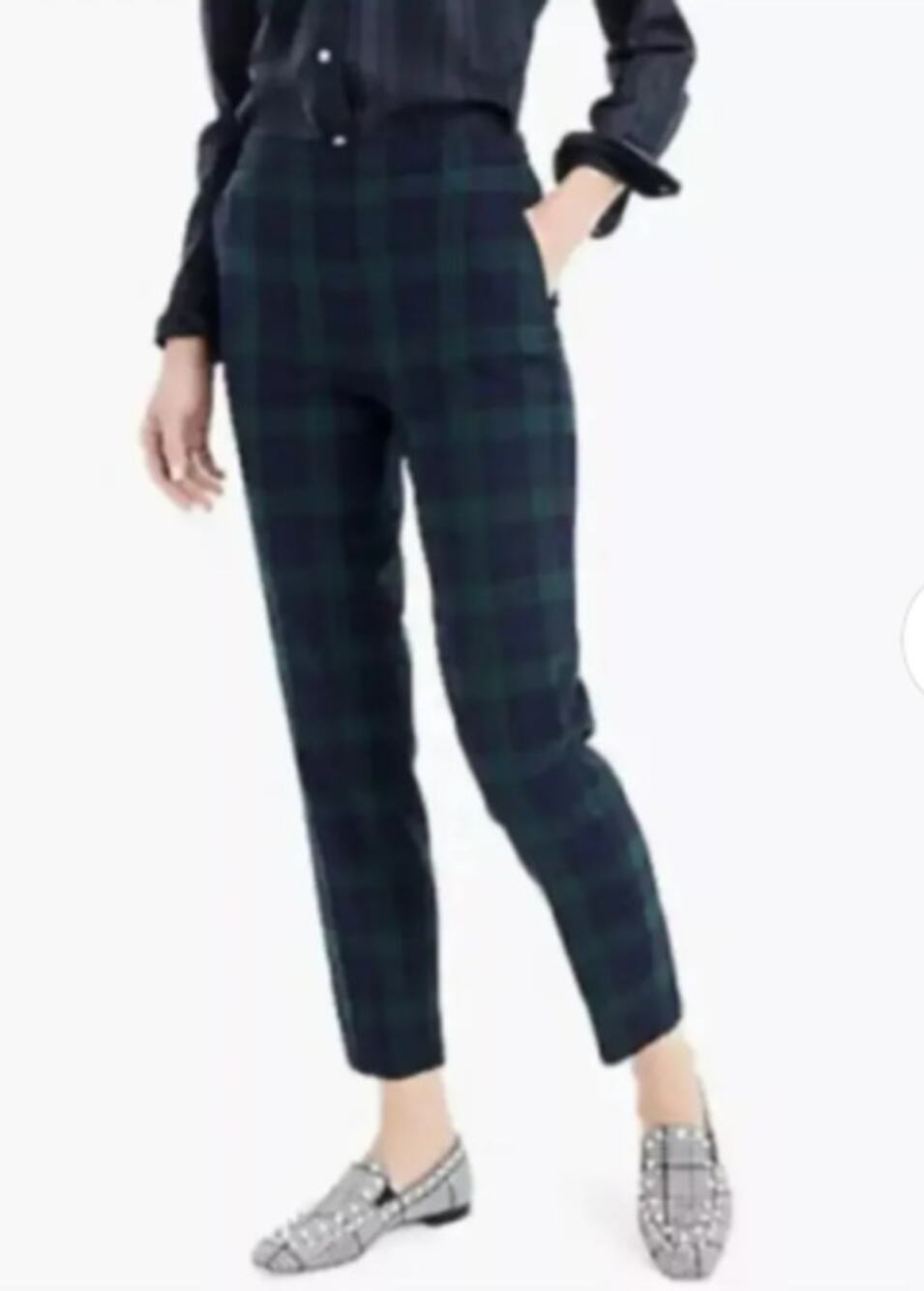 J. Crew Wool Blend Martie Pants in Black Watch Plaid Size 2